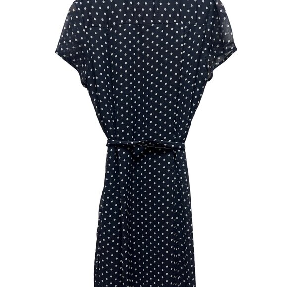 MSK Navy with White Polka Dot Short Sleeve A-Line Chiffon Dress - Picture 9 of 9